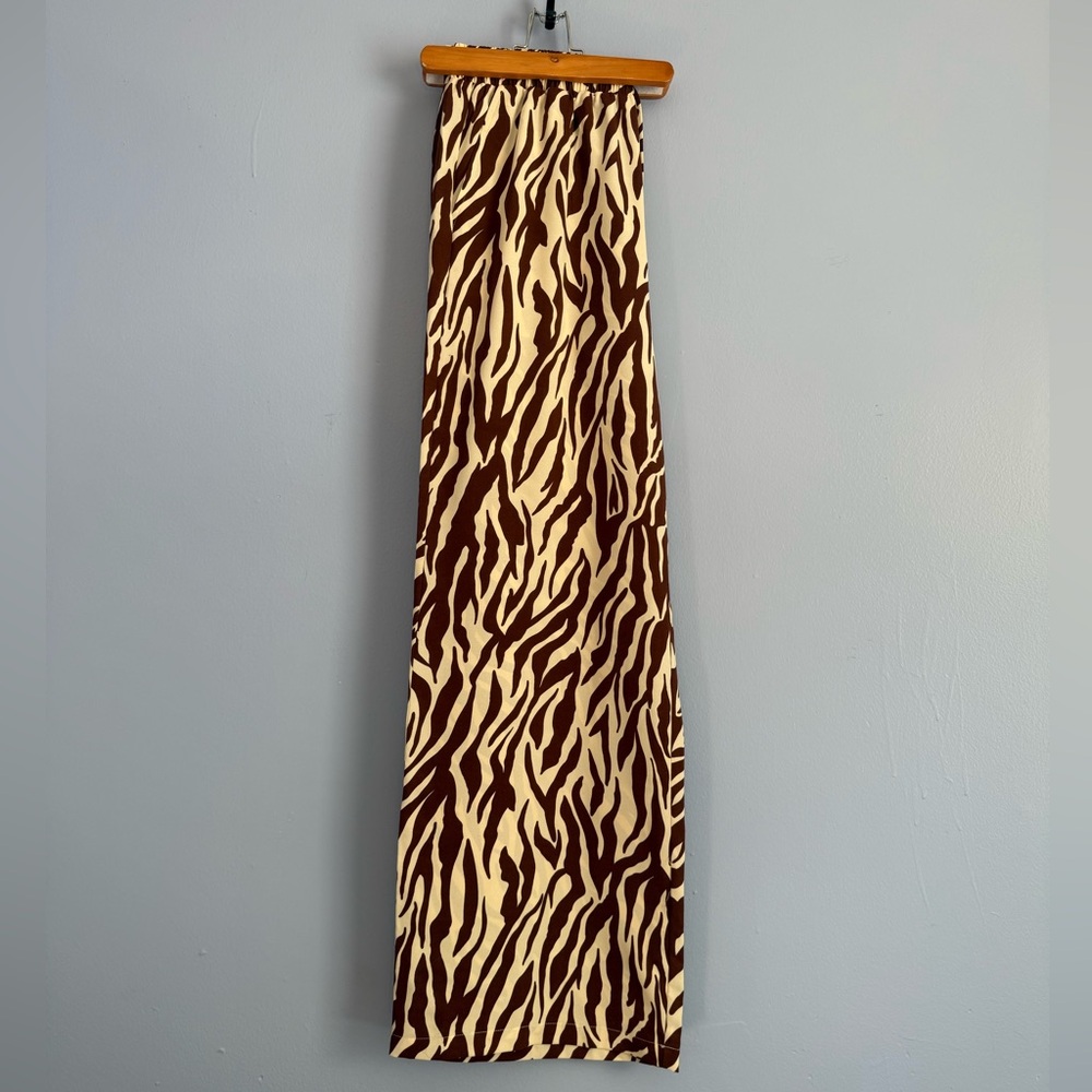 Brown Zebra Print Wide Leg Pants | Elastic Waist | Resort Chic | Size Large